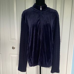 Coldwater Creek 2X Navy Blue Long Sleeve Zip Up With Cable Knit Woven Sleeves